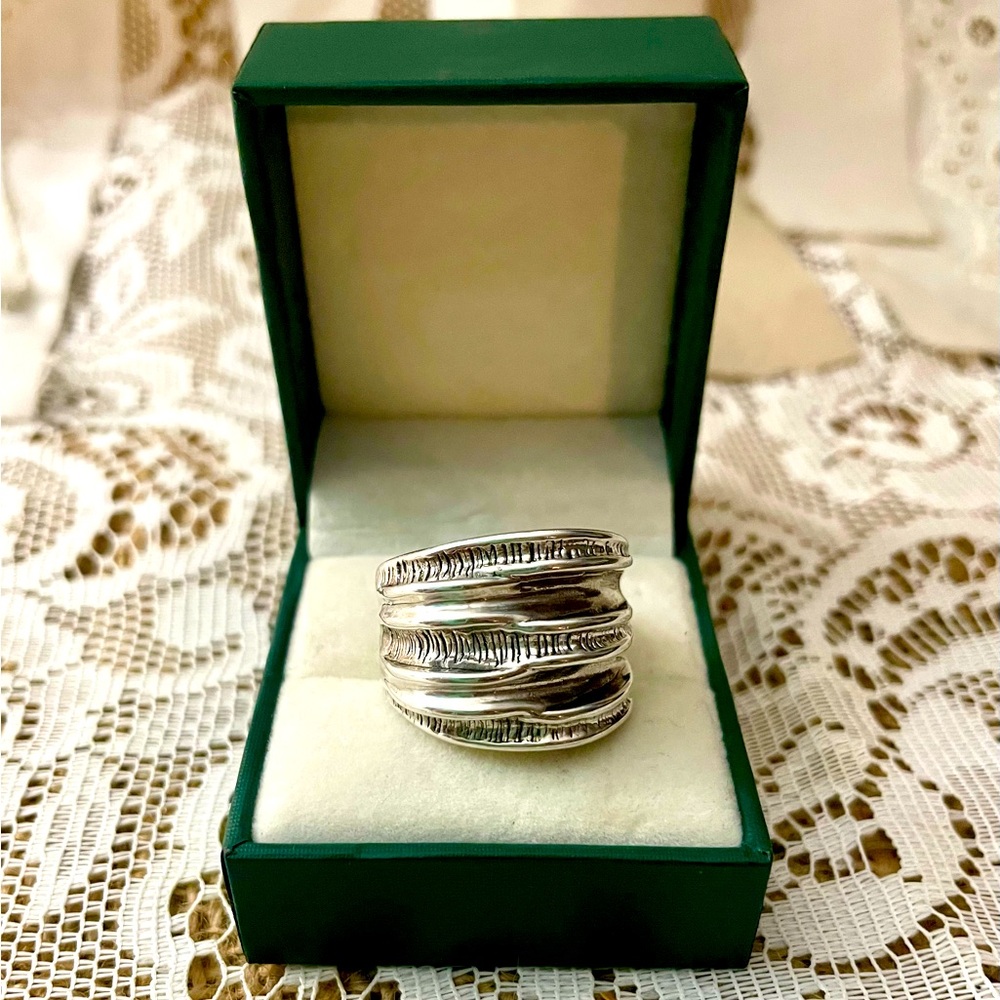 Textured Wide Band Sterling Silver Ring